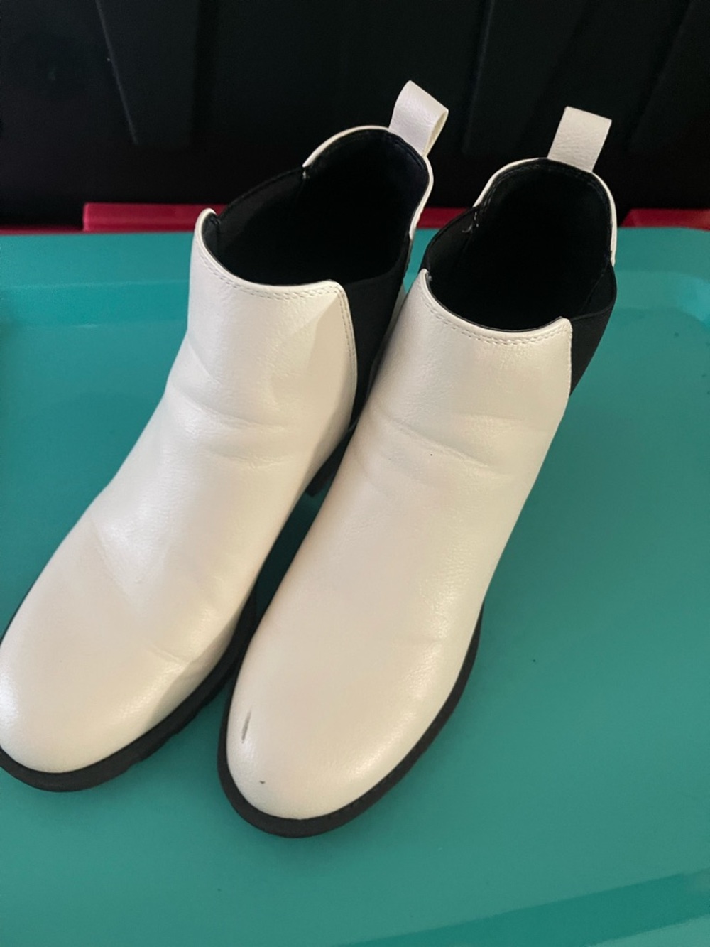 Men's White and Black Chelsea Boots - Sleek Slip-On Design